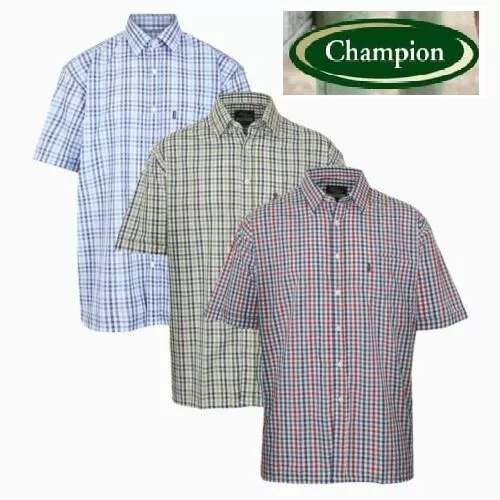 Men Champion Doncaster Short Sleeve Casual Check Hunting Outdoor Yarn Dyed Shirt