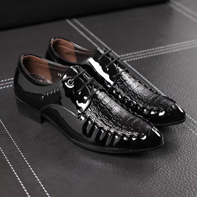 Mens Casual Patent Leather Shoes Pointy Toe Lace Up Dress Formal Club Wedding