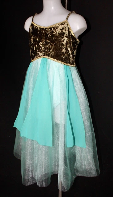 Costume Danza Balletto Lirico Turchese Blu Verde Contemporaneo Età Moderna 13-14