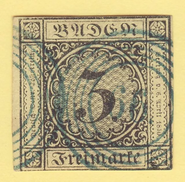## AD Baden MiNr 2 b , Stempel 66 JESTETTEN in BLAU , DEKORATIV ##
