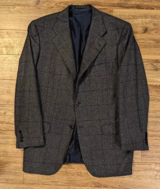 Kiton Napoli Vicuna Peru Men's Charcoal Windowpane Wool Silk Sport Coat - 40R Kiton Napoli Vicuna Peru Men's Charcoal Windowpane Wool Silk Sport Coat - 40R