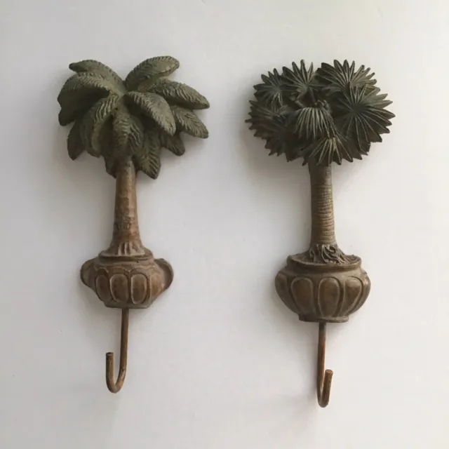 NEW Vintage Potted Palm Tree Wall Hanging Hooks Large 7.5” SET OF 2 Wall Mount