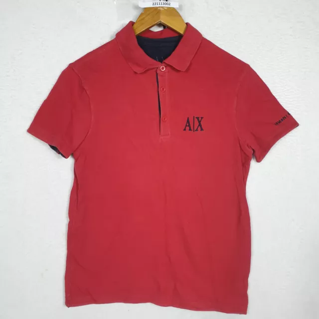 Armani Mens Polo Shirt Size Medium M Red Fit Short Sleeve Logo Button