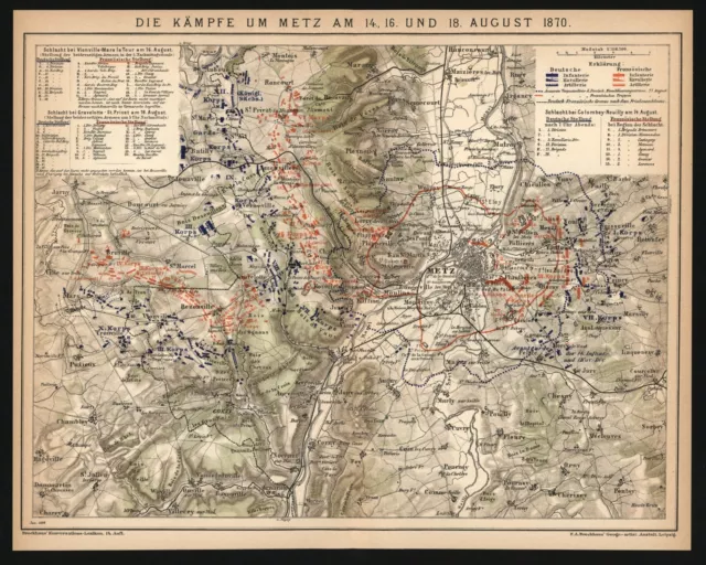 historische Landkarte - Die Kämpfe um Metz im August 1870 - Original anno 1899