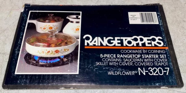 Corning Ware RANGE TOPPERS N-320-7 5 PC Starter Set WILDFLOWER Brand New No Box