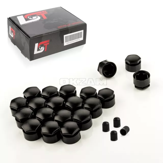 20 x Llantas Tapas para Tornillos De Rueda 17mm Protección Antirrobo Negra para