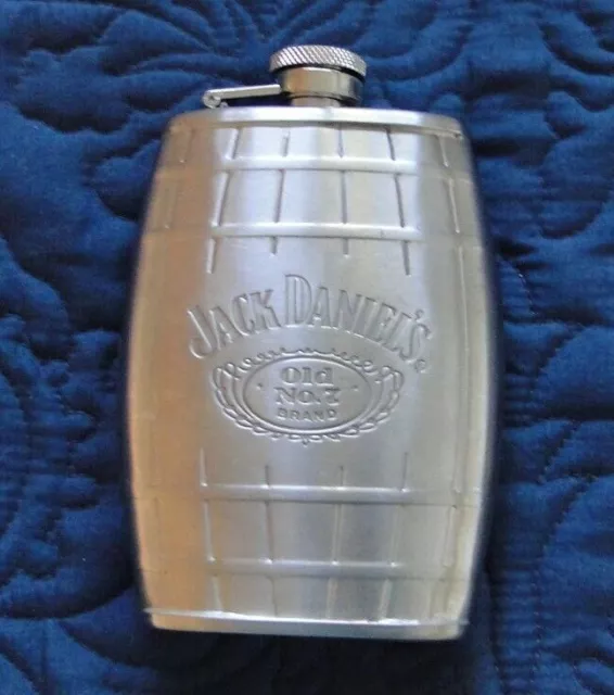 Jack Daniels Old No 7 Stainless Steel 6 oz Barrel Shaped Hip Flask, 2007