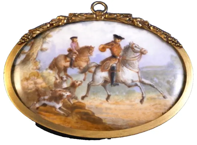 Antique 19thC Dresden Porcelain Horse Scene Plaque Porzellan Bild German Scenic