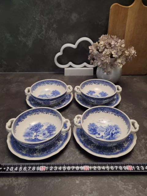 Villeroy et Boch "Burgenland" modèle bleu, 4 bols à potage avec soucoupe