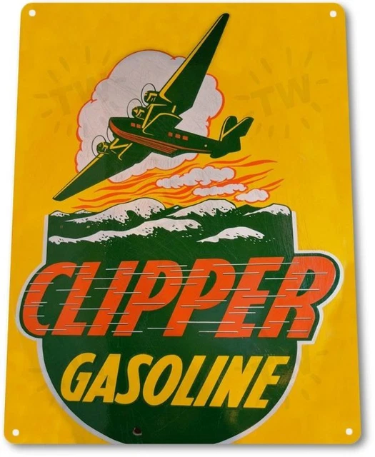 Clipper Gasoline Gas Garage Motor Oil Retro Vintage Wall Decor Metal Tin Sign