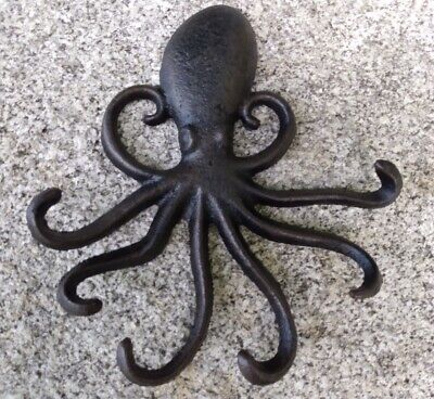 Brown Cast Iron Octopus Tentacle Metal Wall Hook Key Rack Towel Hanger Nautical