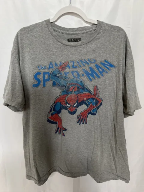 Spiderman Marvel Graphic Tee 2XL Gray The Amazing Superman Short Sleeve Crew Nec
