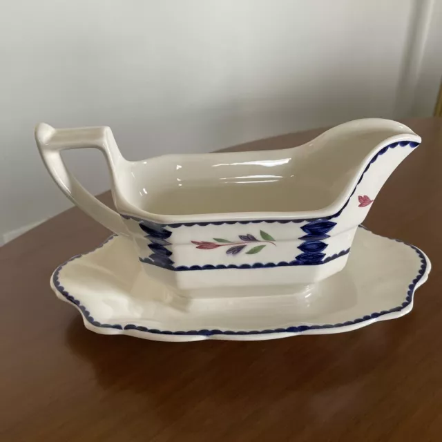 Vintage Adams England Lancaster Ironstone Gravy or Sauce Boat with Underplate