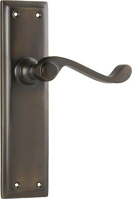 pair of antique brass milton lever door handles and backplates,200 x 50 mm