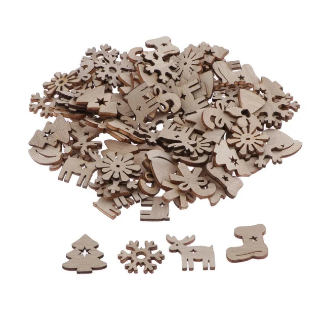 100 Stücke Naturholz Weihnachten Thema DIY Handwerk Charms Anhänger Hirsch