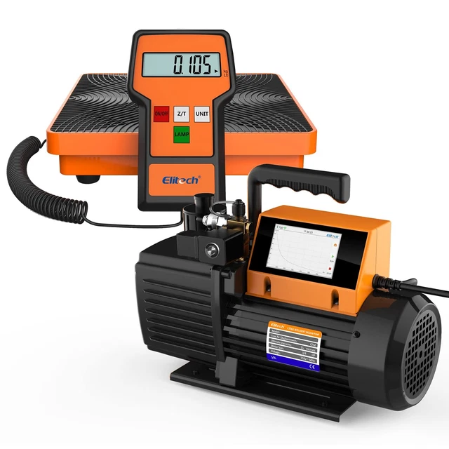Elitech Vacuum Pump 2Stage 7CFM V700+Refrigerant Charging Scale 220Lbs LMC-100A+