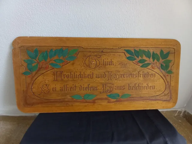 altes Spruchbrett , Haussegen, Glück, Holz-Tafel bemalt 90x42cm
