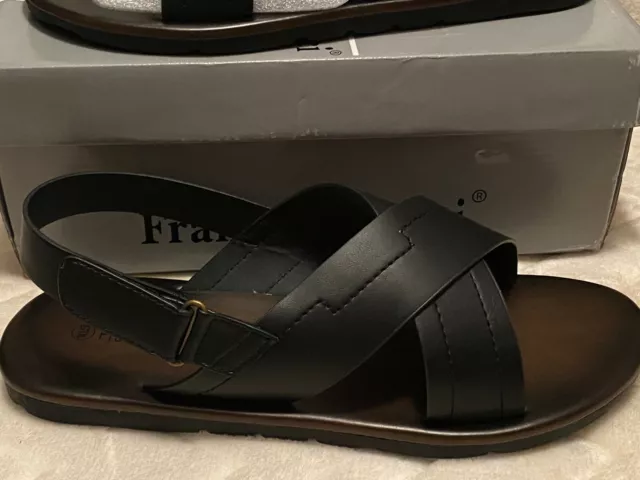 New Franco Vanucci Safary-6 Mens Black Sandals Slides House Shoes 10 1/2