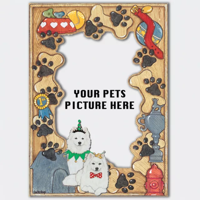 American Eskimo Eskie Dog 2-D Wooden Picture Frame Die-Cut 5" x 7" Holds 4" x 6"