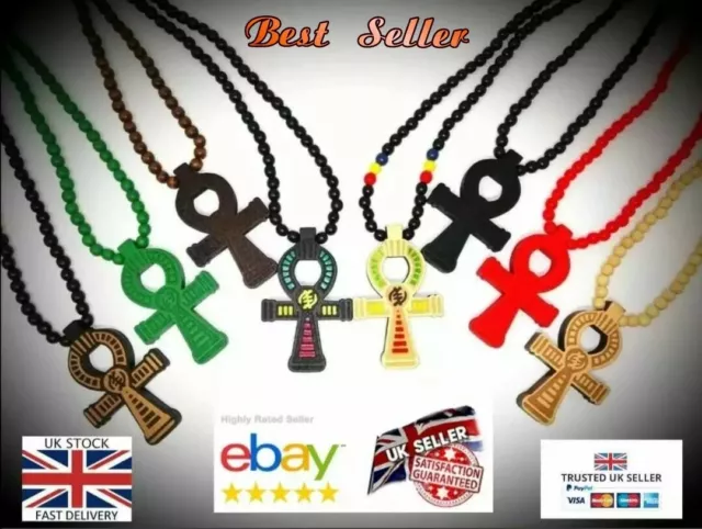 WOODEN ANKH NECKLACE Egyptian cross Beaded DKEY Hiphop style Jewellery Gift 5.99 PicClick UK