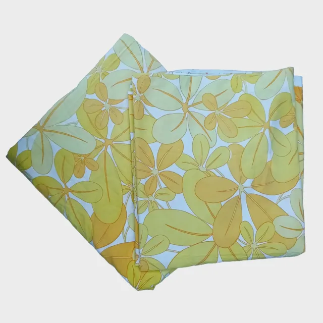 SHEET SET 2 vintage double size flat yellow leaves flowers pair retro matching