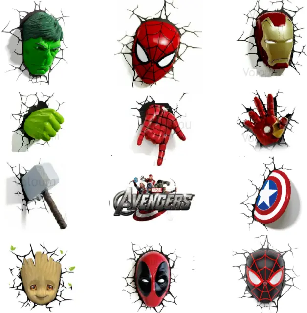 Marvel Avengers 3D Luz de Pared Spider-Man Hulk Iron Man Capitán América Thor 3DFX