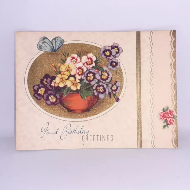 Vintage Deadstock 30s 40s Birthday Fond Birthday Greetings Card Gilt Printed