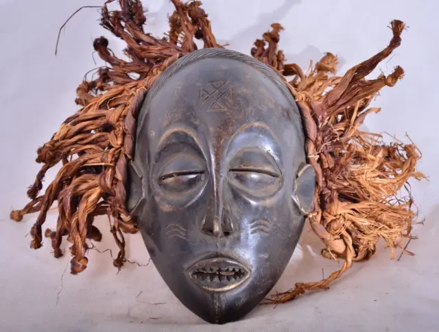 African Tribal Chokwe Art Mask -Manu PWO Mask Chokwe Tribe DR Congo & Rope Hair