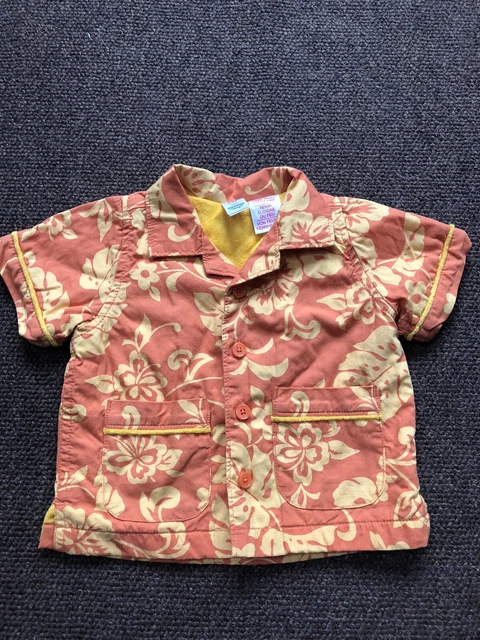 Camicia bambino Gap 0-3 mesi arancione hawaiano estate stile vintage ragazzo bambina
