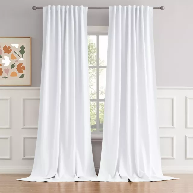 PURE WHITE CURTAINS 120 Inch Length Back Tab/Rod Pocket Curtain Panels ...
