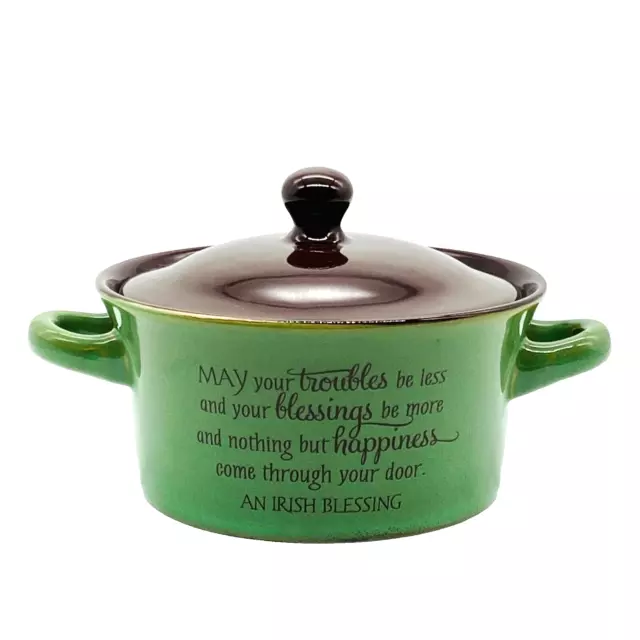 Irish Blessing Crock Soup Bowl w Lid 14 oz Stirring Thoughts Stoneware Josie B