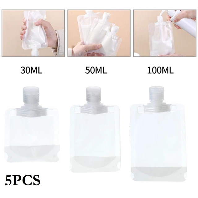5 ud. Bolsa líquida de plástico transparente 30/50/100ml hueco de escape reutilizable