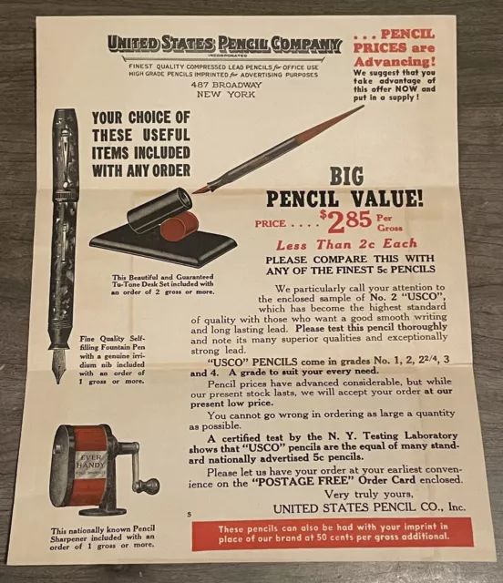 Early 1900s United States Pencil Co. Inc. New York Paper advertisement