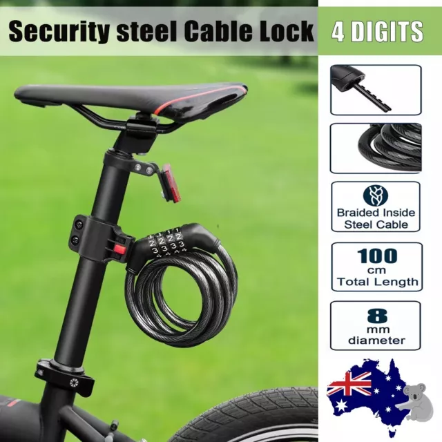 Bicycle Bike Code Lock Locker 4 Digits Password Code Steel Cable Secure Tough AU