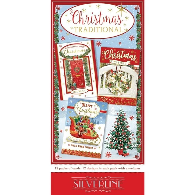 12er PACKUNG WEIHNACHTEN TRADITIONELLE WEIHNACHTSKARTEN GEMISCHTE DESIGNS