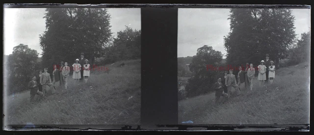 Family Hiking c1930 Photo NEGATIVE Stereo Glass Plate Vintage V33L25n 2