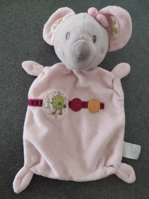 Doudou Semi Plat Souris Rose Grise Oiseau Ronds Broderies Ronds Nicotoy