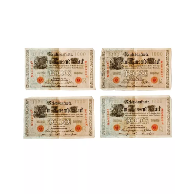 4 x 1000 Reichsmark, Reichsbanknote, 21. April 1910, Geldschein, Nachlass