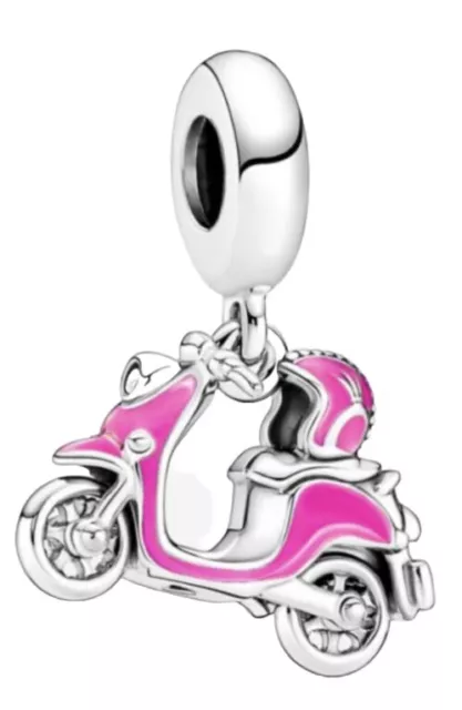 Pink Vespa Scooter Moped w/ Helmet Charm 925 Silver Brand New UK Stock