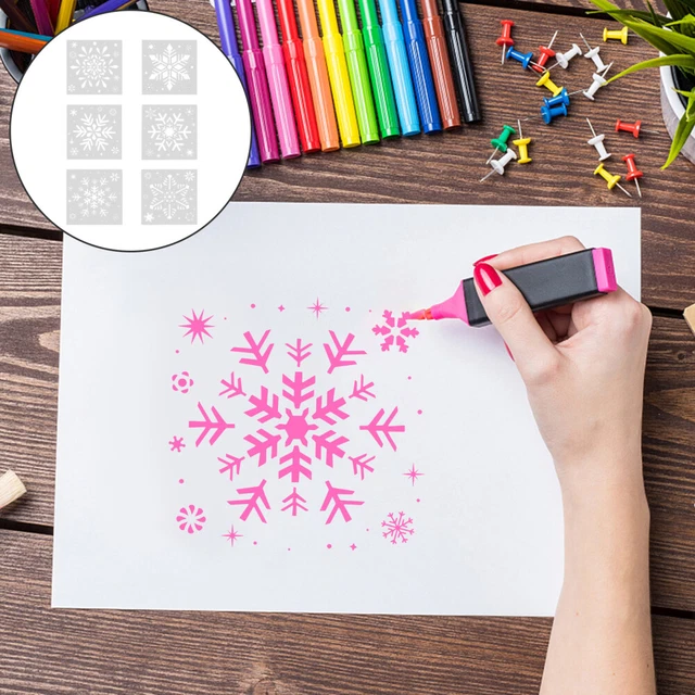 6 piezas copo de nieve hágalo usted mismo plantillas de capas pintura álbum de recortes color acuñado