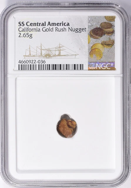 1857 California Gold Rush Nugget 2.65 Grams S.S. Central America Shipwreck *NGC