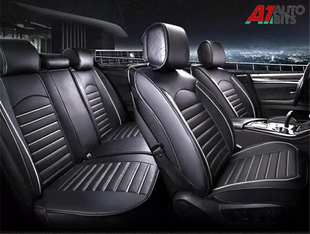 Deluxe Black White PU Leather Full Set Seat Covers For Vw Golf Polo Passat Jetta