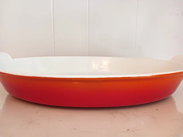 Vtg Le Creuset France Cast Iron 34 Red Orange Flame Au Gratin Baking Dish 13.5"