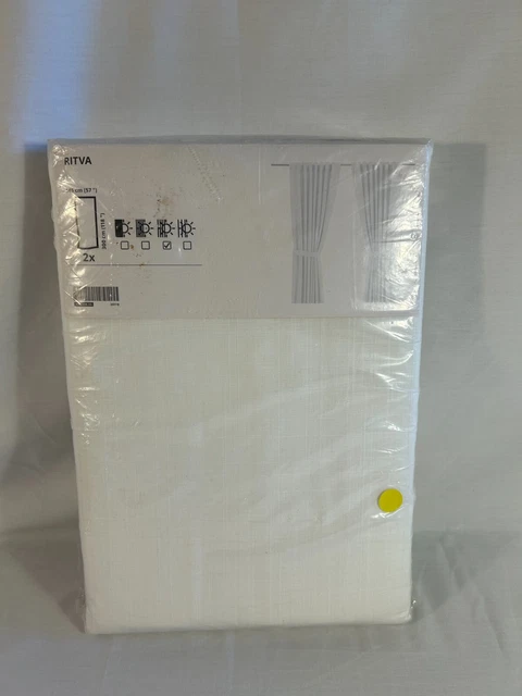 IKEA RITVA Curtains With Tie-Backs 57x118 Inches | White Cotton 1 Pair 800.638.33