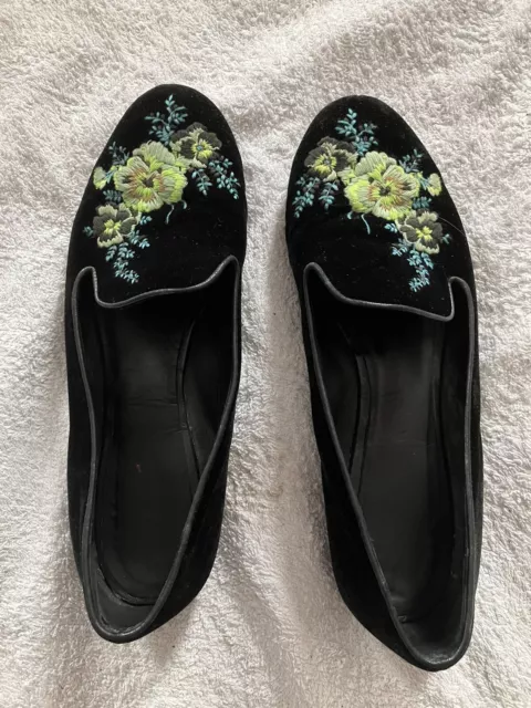 Penelope Chilvers Navy Blue Embroidered Velvet Slip Ons Size 39