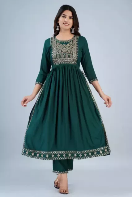 Women's Beautiful Embroidery Kurti Pant Set Bollywood Designer Kurta Pajama Set