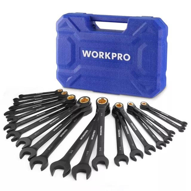 WORKPRO 22-Piece Ratcheting Wrench Set Ratchet Combination Wrench Metric SAE USA