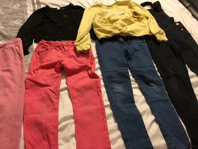 Pacchetto vestiti ragazza età 8-10 jeans oggetto misto, felpa, dungarees, jogger