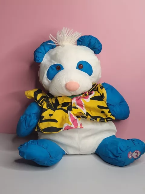 Fisher Price Puffalumps  Wild Thing Blue White Panda Bear With Shirt 1987 VTG