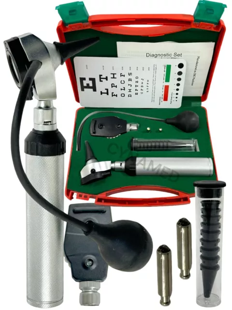 NEW ENT Diagnostic,Otoscope,Ophthalmoscope set with Insufflator Bulb and tube